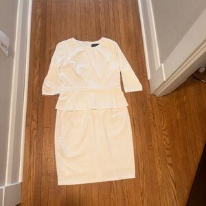 Chic Cream Long Sleeve Peplum Dress